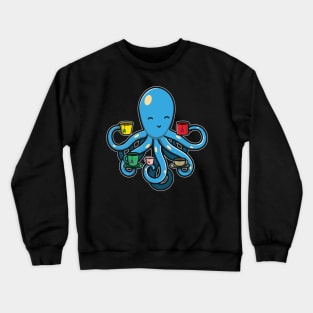 Cute Kawaii Octopus Drinking Tea - Octopus Tea print Crewneck Sweatshirt